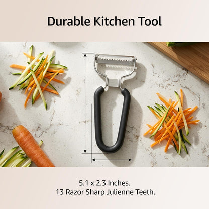 Germany Julienne Vegetable Y Peeler 5.1 x 2.3 Inches / 13 cm x 6 cm | Stainless Steel Cutter & Slicer for Carrot, Potato & Apple | Veggie Zoodles Maker | Non-slip Comfortable Handle - Black