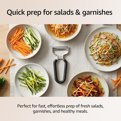 Germany Julienne Vegetable Y Peeler 5.1 x 2.3 Inches / 13 cm x 6 cm | Stainless Steel Cutter & Slicer for Carrot, Potato & Apple | Veggie Zoodles Maker | Non-slip Comfortable Handle - Black