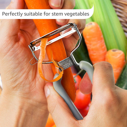 Germany Julienne Vegetable Y Peeler 5.1 x 2.3 Inches / 13 cm x 6 cm | Stainless Steel Cutter & Slicer for Carrot, Potato & Apple | Veggie Zoodles Maker | Non-slip Comfortable Handle - Black