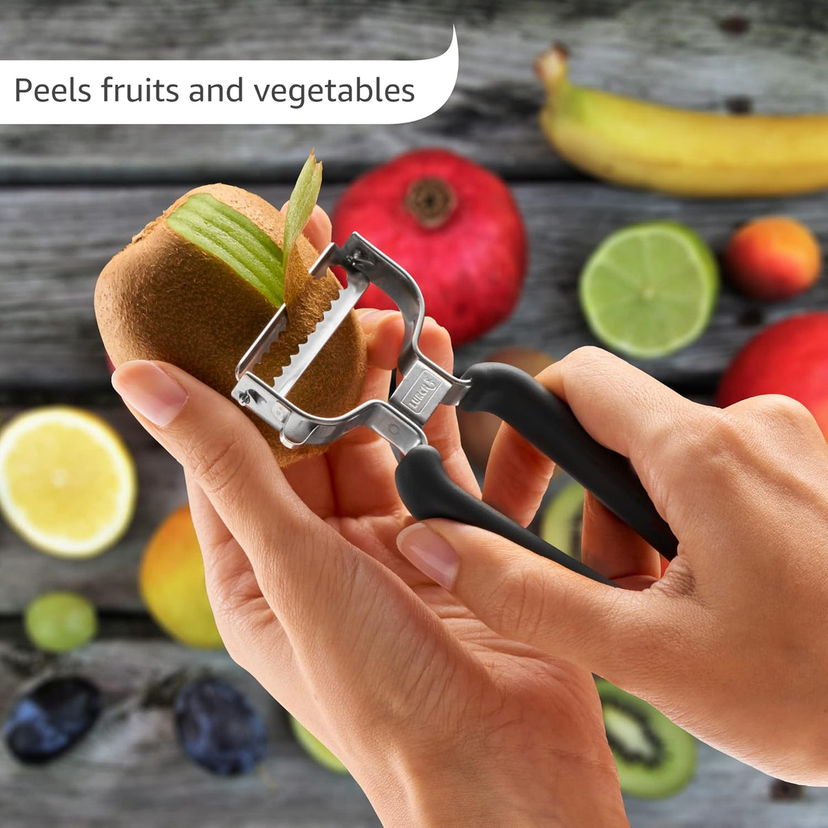 Germany Julienne Vegetable Y Peeler 5.1 x 2.3 Inches / 13 cm x 6 cm | Stainless Steel Cutter & Slicer for Carrot, Potato & Apple | Veggie Zoodles Maker | Non-slip Comfortable Handle - Black