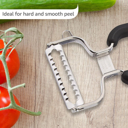Germany Julienne Vegetable Y Peeler 5.1 x 2.3 Inches / 13 cm x 6 cm | Stainless Steel Cutter & Slicer for Carrot, Potato & Apple | Veggie Zoodles Maker | Non-slip Comfortable Handle - Black