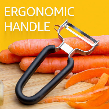 Germany Julienne Vegetable Y Peeler 5.1 x 2.3 Inches / 13 cm x 6 cm | Stainless Steel Cutter & Slicer for Carrot, Potato & Apple | Veggie Zoodles Maker | Non-slip Comfortable Handle - Black