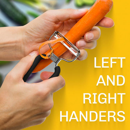 Germany Julienne Vegetable Y Peeler 5.1 x 2.3 Inches / 13 cm x 6 cm | Stainless Steel Cutter & Slicer for Carrot, Potato & Apple | Veggie Zoodles Maker | Non-slip Comfortable Handle - Black