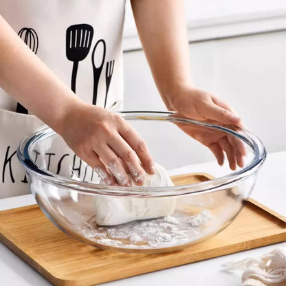 Large Glass Mixing Bowl with Lid,6.3 Quart Thickened Bowl Edges