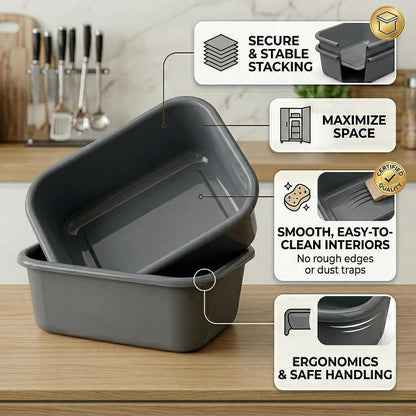 2 Plastic Wash Basins, Large 10 Quart Graduated Bucket, Portable Washbasin for Washing, Cleaning, Foot Bath, Dishes, Face Cleansing Bowl, Gray (2 Pack)