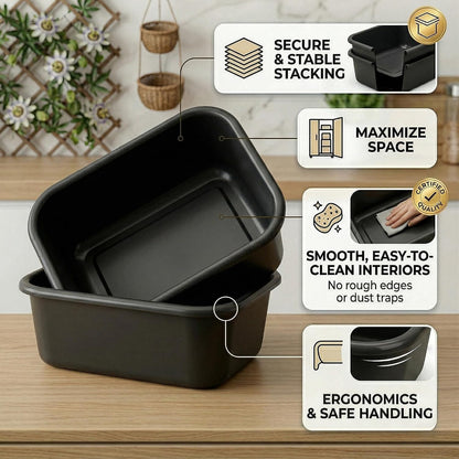 2 Plastic Wash Basins, Large 10 Quart Graduated Bucket, Portable Washbasin for Washing, Cleaning, Foot Bath, Dishes, Face Cleansing Bowl, Gray (2 Pack)