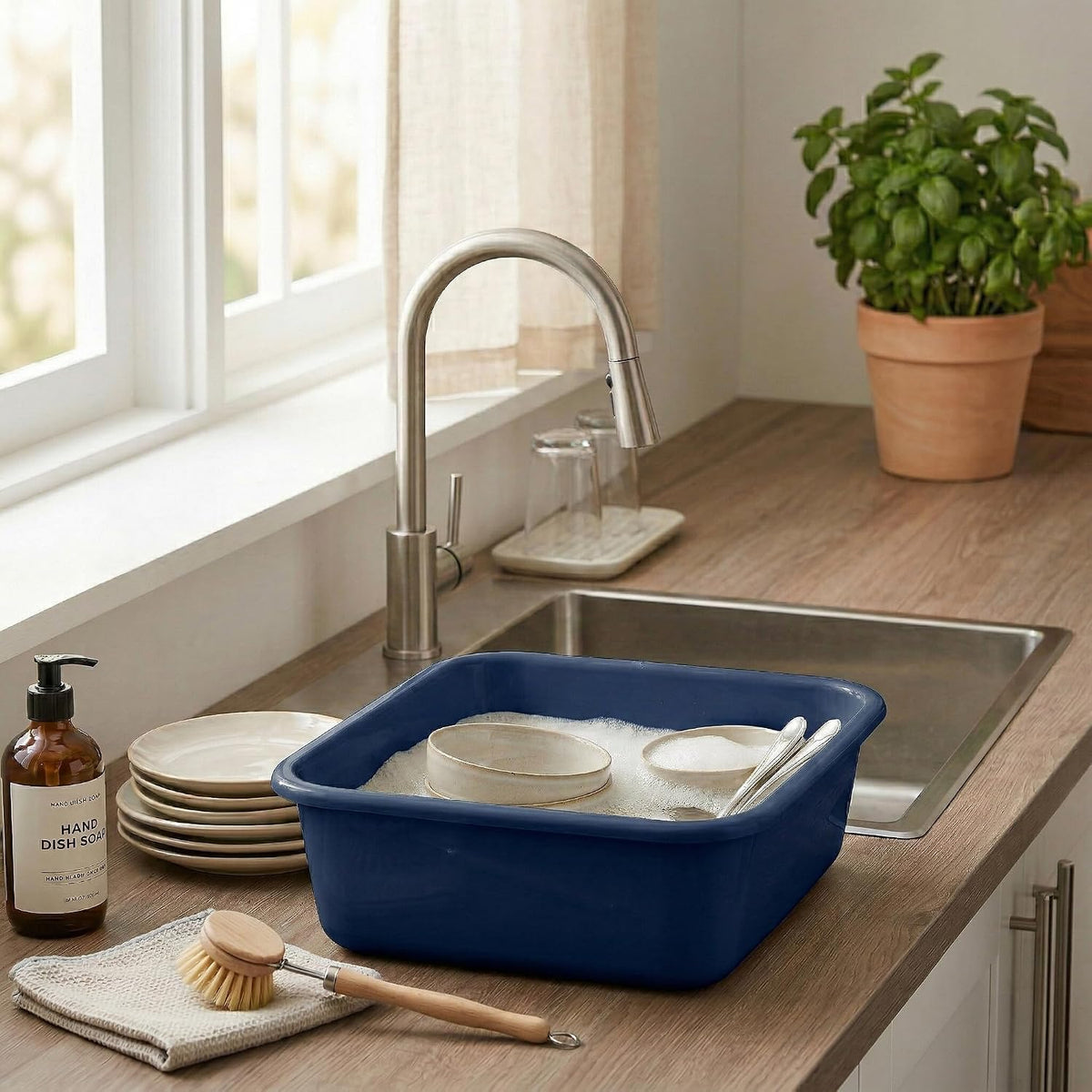 2 Plastic Wash Basins, Large 10 Quart Graduated Bucket, Portable Washbasin for Washing, Cleaning, Foot Bath, Dishes, Face Cleansing Bowl, Gray (2 Pack)