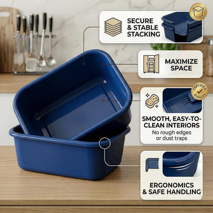 2 Plastic Wash Basins, Large 10 Quart Graduated Bucket, Portable Washbasin for Washing, Cleaning, Foot Bath, Dishes, Face Cleansing Bowl, Gray (2 Pack)