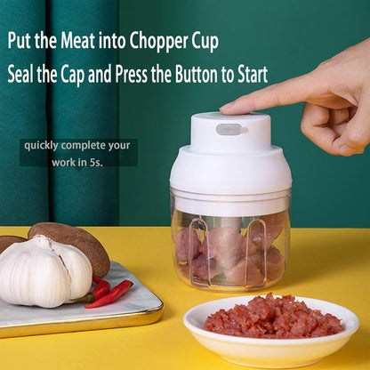 Electric Mini Food Chopper,250ML Portable Garlic Chopper with USB Charging Function, Mini Food Slicer for Onion Vegetables Chili Ginger Meat Nuts Fruits Salad (Green)