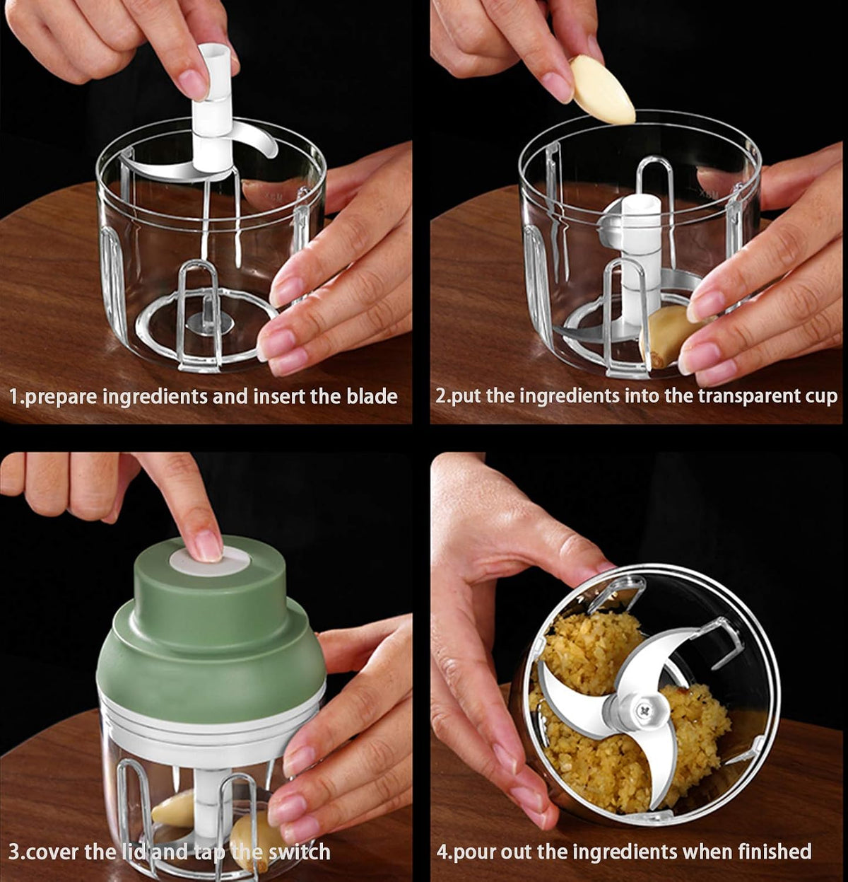 Electric Mini Food Chopper,250ML Portable Garlic Chopper with USB Charging Function, Mini Food Slicer for Onion Vegetables Chili Ginger Meat Nuts Fruits Salad (Green)