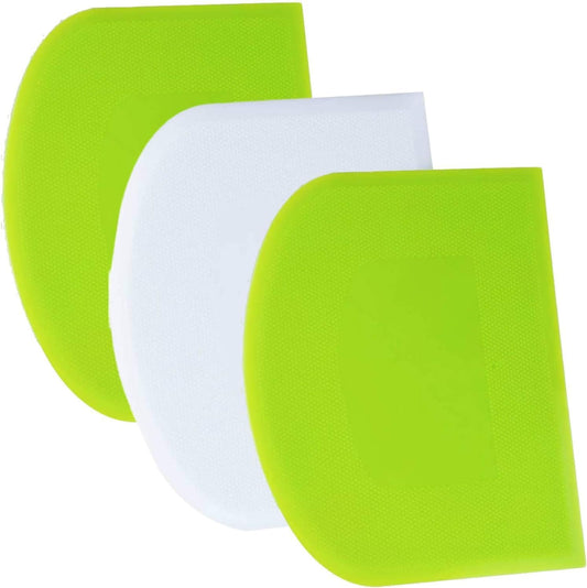 Dough Scraper Bench Scraper - 3P 4.7x3.7" Plastic Flexible Bowl Scraper, Sharp Edge & Angles Cake Scraper. Non-Slip Bakeware Decorating Tools Sculpting & Modeling Tools - Green+White+Green - Colors A