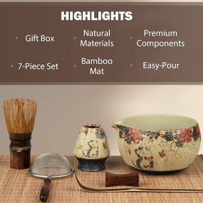 Matcha Set, 7-Piece Matcha Whisk Set with Bowl & 100-Prong Whisk