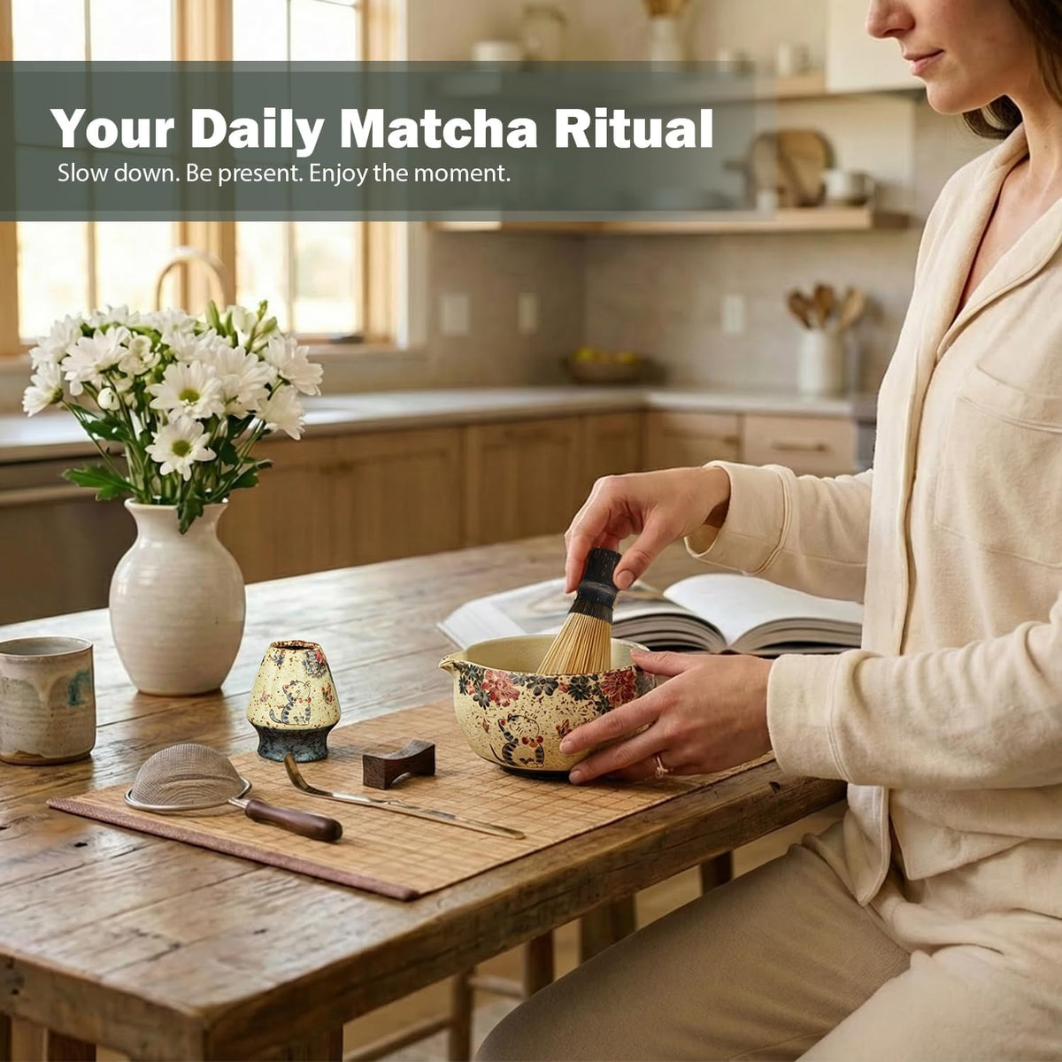 Matcha Set, 7-Piece Matcha Whisk Set with Bowl & 100-Prong Whisk