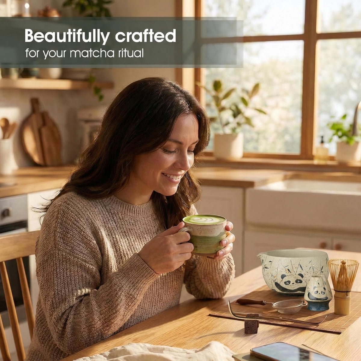 Matcha Set, 7-Piece Matcha Whisk Set with Bowl & 100-Prong Whisk