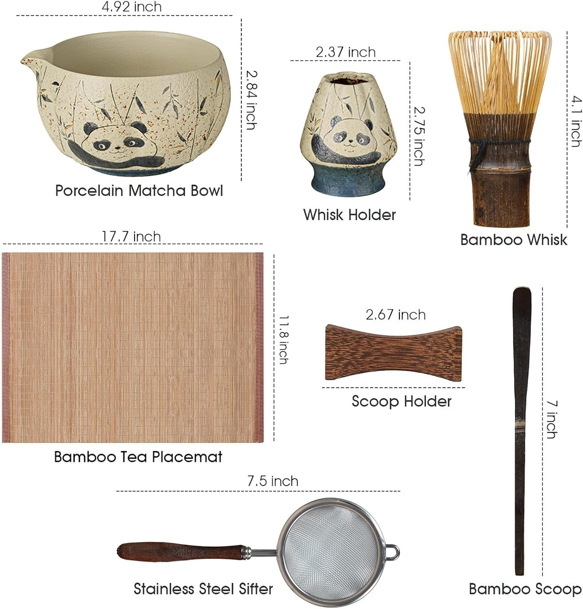 Matcha Set, 7-Piece Matcha Whisk Set with Bowl & 100-Prong Whisk