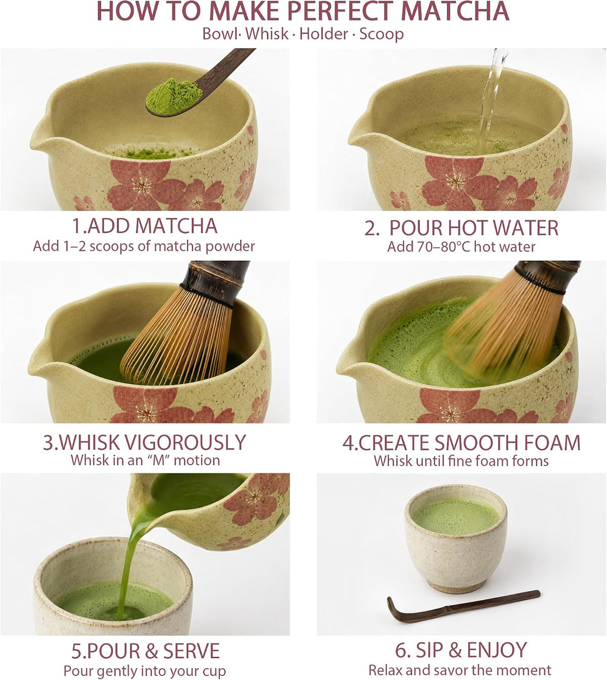 Matcha Set, 7-Piece Matcha Whisk Set with Bowl & 100-Prong Whisk