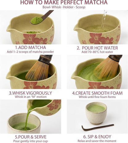 Matcha Set, 7-Piece Matcha Whisk Set with Bowl & 100-Prong Whisk