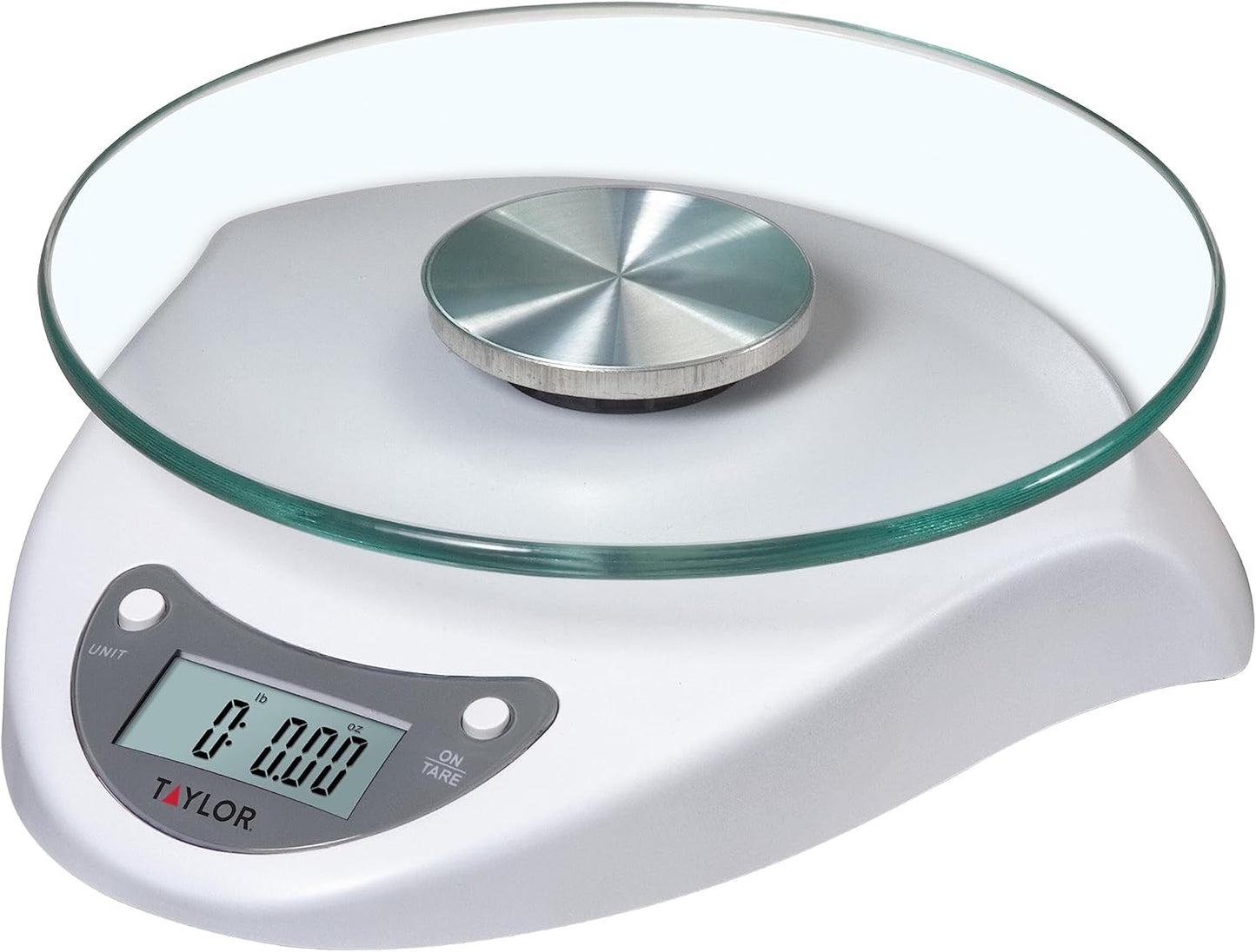 Digital Kitchen Scale with Glass Platform, Tare Button, and Plastic Body Weighs up to 11 Pounds Capacity, White