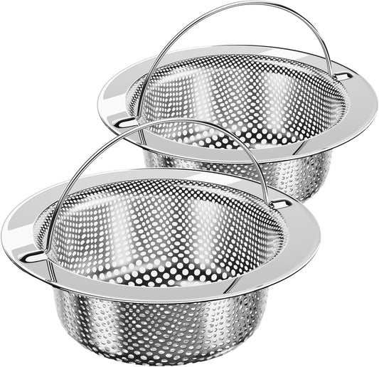 Kitchen Sink Strainer, Stainless Steel Sink Drain Strainer, 2 Pack | Dishwasher safe sink strainer, outer diameter 4.33 inch/11 cm, inner diameter 3.23 inch/8.2cm