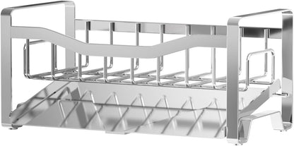 Stainless Steel Kitchen Sink Caddy Organizer with Auto Drain Tray, Sponge Holder for Countertop Storage