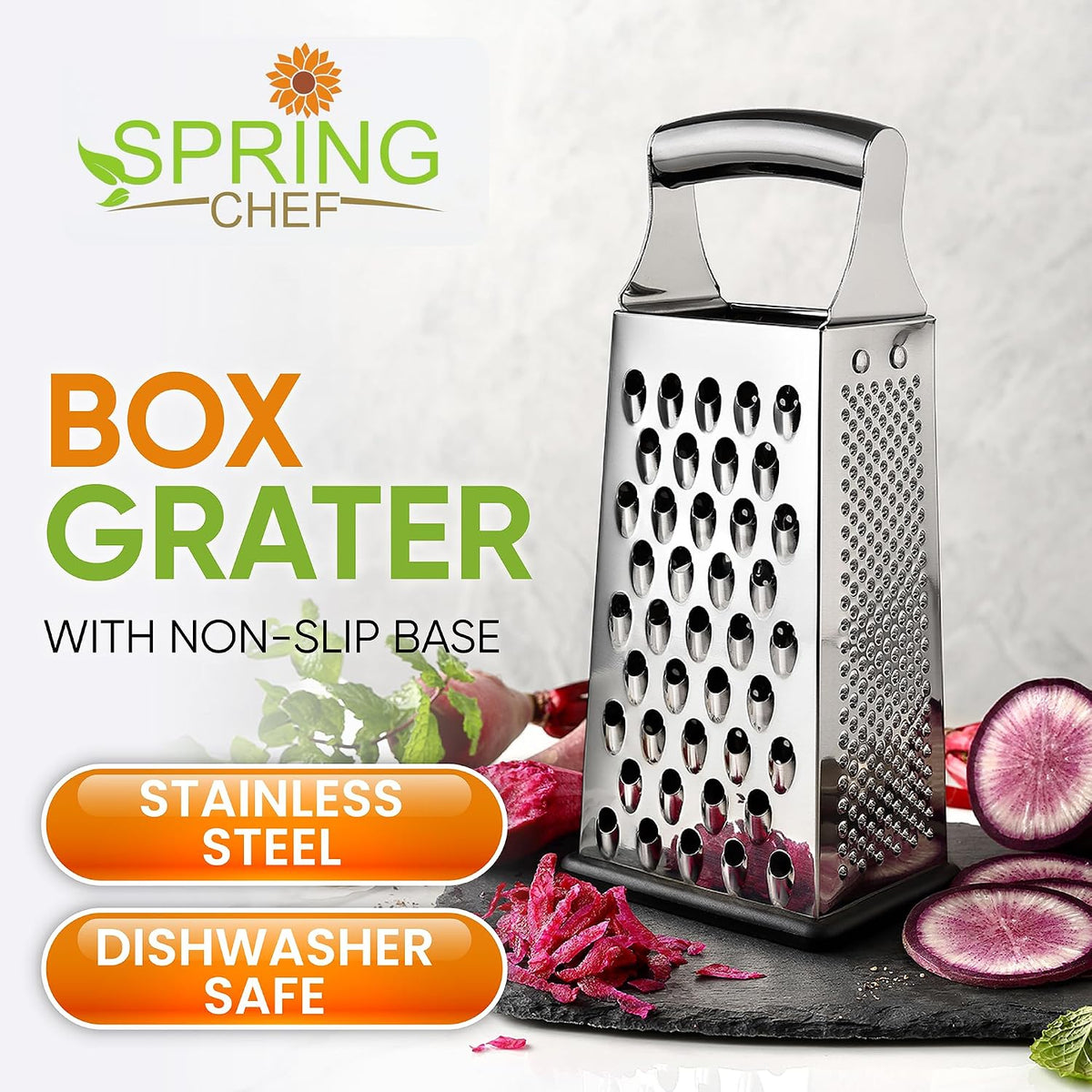 Stainless Steel Cheese Grater, Large Box Grater for Kitchen