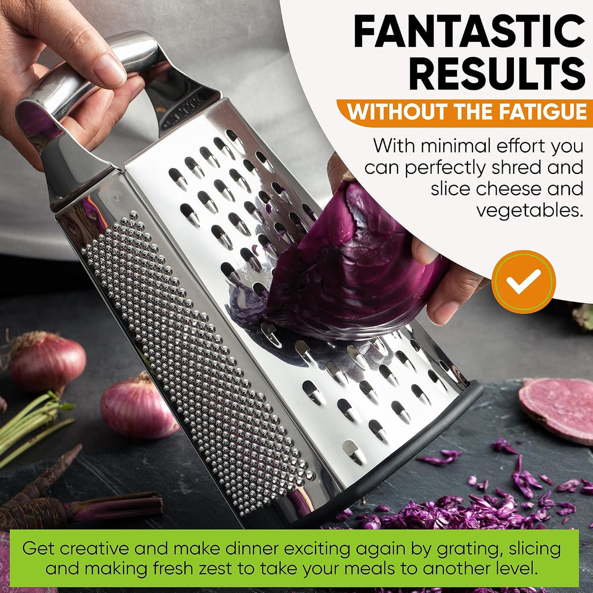 Stainless Steel Cheese Grater, Large Box Grater for Kitchen