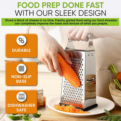 Stainless Steel Cheese Grater, Large Box Grater for Kitchen