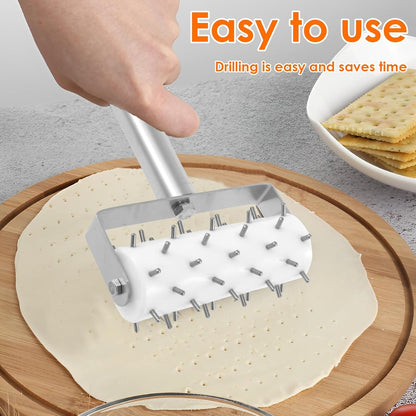 Stainless Steel Pizza Dough Docker with Spikes, Professional Pizza Dough Roller, Ergonomic Pizza Roller, Multifunctional Pizza Docker, Pizza Dough Press for Making Pizza Cookie Pie Pastry, Silver