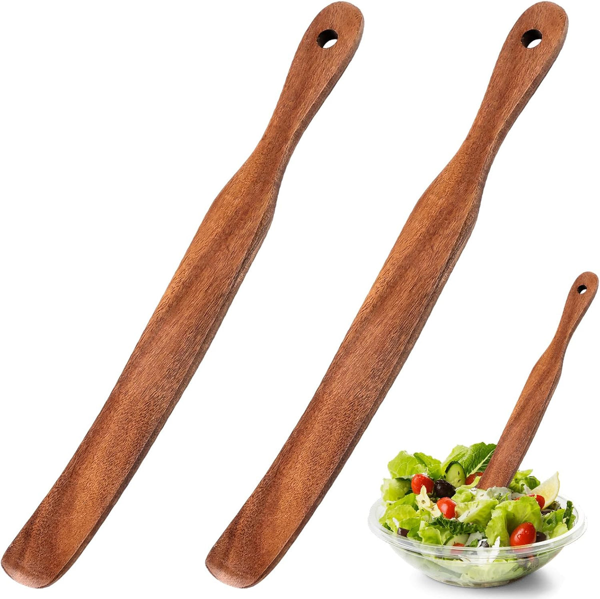 2 Pack Spurtle for Sourdough Starter, Sourdough Spatula Dough Whisk Mixing Reaching Bottom of Jar Long Handle Skinny Wooden Spurtle Spatula Tools for Non-Stick Cookware
