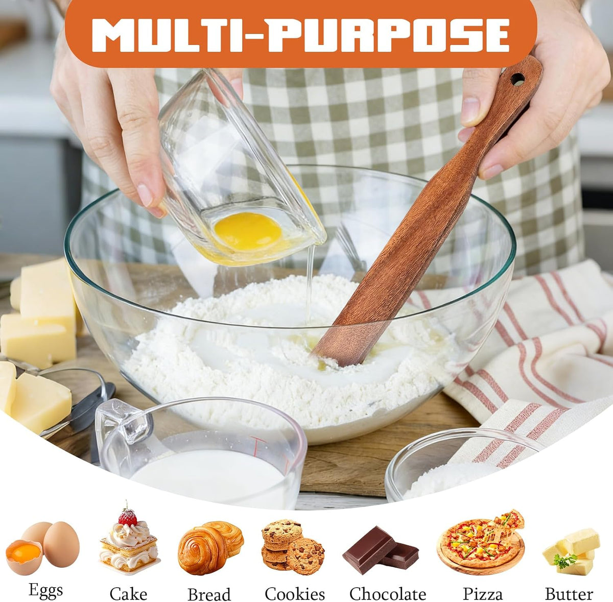 2 Pack Spurtle for Sourdough Starter, Sourdough Spatula Dough Whisk Mixing Reaching Bottom of Jar Long Handle Skinny Wooden Spurtle Spatula Tools for Non-Stick Cookware