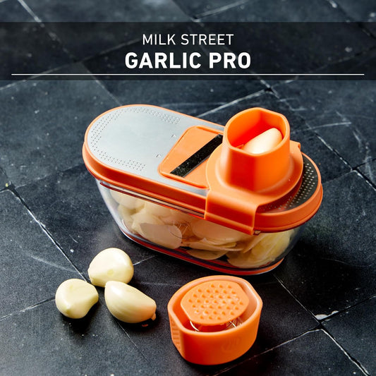 Milk Street Garlic Pro – Safe, Easy Garlic Slicer & Grater with Odor-Proof Hopper and Storage Base – Includes 3 Snap-In Attachments for Effortless Prep