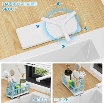 Cisily Sponge Holder for Kitchen Sink, Sink Caddy Organizer with High Brush Holder, Kitchen Countertop Organizers and Storage Essentials, Rustproof 304 Stainless Steel (Black, 9.25″)