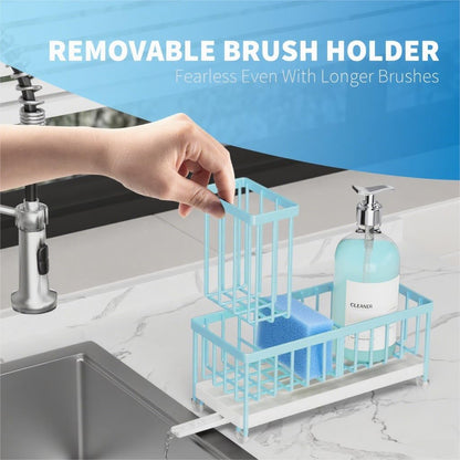 Cisily Sponge Holder for Kitchen Sink, Sink Caddy Organizer with High Brush Holder, Kitchen Countertop Organizers and Storage Essentials, Rustproof 304 Stainless Steel (Black, 9.25″)