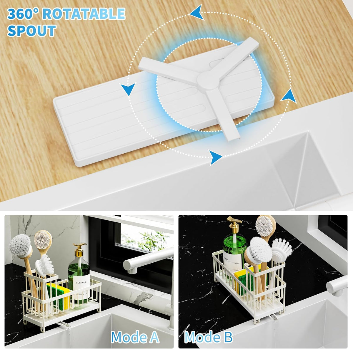 Cisily Sponge Holder for Kitchen Sink, Sink Caddy Organizer with High Brush Holder, Kitchen Countertop Organizers and Storage Essentials, Rustproof 304 Stainless Steel (Black, 9.25″)