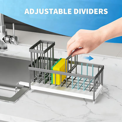Cisily Sponge Holder for Kitchen Sink, Sink Caddy Organizer with High Brush Holder, Kitchen Countertop Organizers and Storage Essentials, Rustproof 304 Stainless Steel (Black, 9.25″)