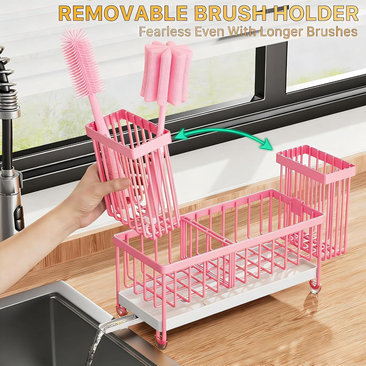 Cisily Sponge Holder for Kitchen Sink, Sink Caddy Organizer with High Brush Holder, Kitchen Countertop Organizers and Storage Essentials, Rustproof 304 Stainless Steel (Black, 9.25″)