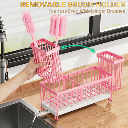 Cisily Sponge Holder for Kitchen Sink, Sink Caddy Organizer with High Brush Holder, Kitchen Countertop Organizers and Storage Essentials, Rustproof 304 Stainless Steel (Black, 9.25″)