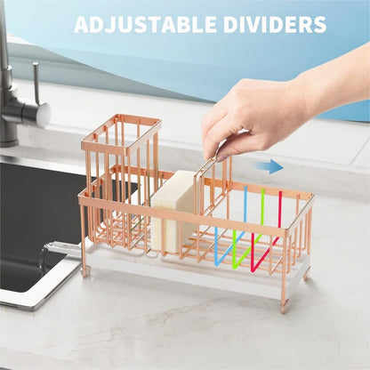 Cisily Sponge Holder for Kitchen Sink, Sink Caddy Organizer with High Brush Holder, Kitchen Countertop Organizers and Storage Essentials, Rustproof 304 Stainless Steel (Black, 9.25″)