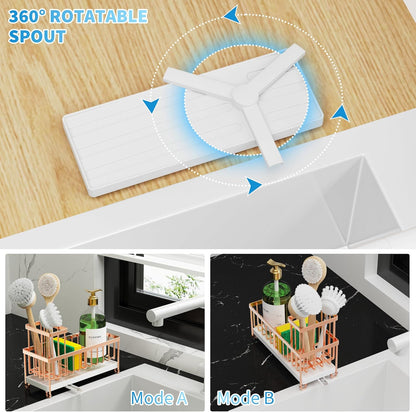 Cisily Sponge Holder for Kitchen Sink, Sink Caddy Organizer with High Brush Holder, Kitchen Countertop Organizers and Storage Essentials, Rustproof 304 Stainless Steel (Black, 9.25″)
