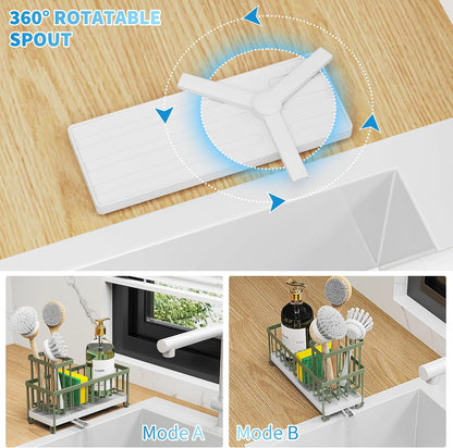 Cisily Sponge Holder for Kitchen Sink, Sink Caddy Organizer with High Brush Holder, Kitchen Countertop Organizers and Storage Essentials, Rustproof 304 Stainless Steel (Black, 9.25″)