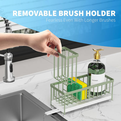 Cisily Sponge Holder for Kitchen Sink, Sink Caddy Organizer with High Brush Holder, Kitchen Countertop Organizers and Storage Essentials, Rustproof 304 Stainless Steel (Black, 9.25″)