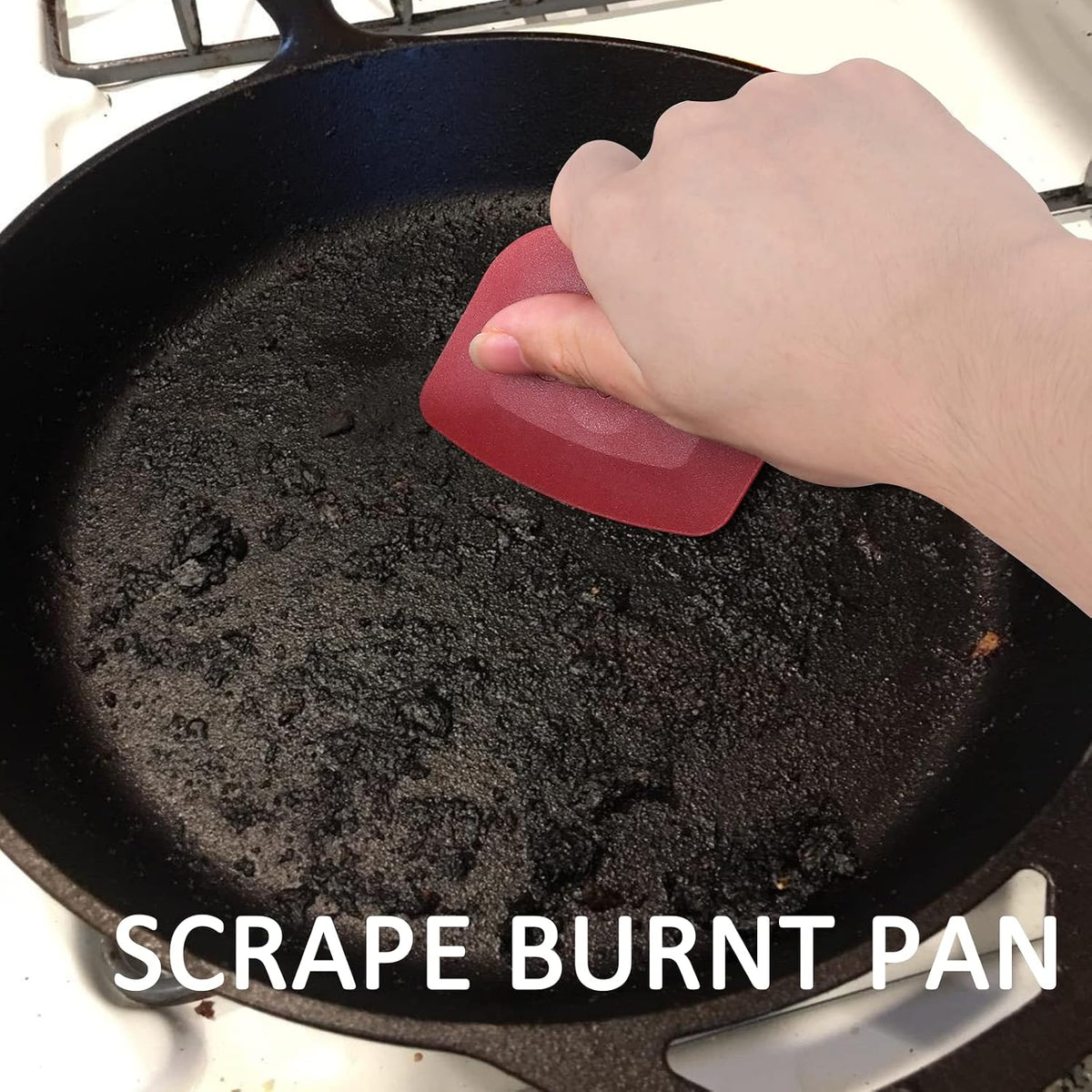 Pan Scraper Dish Scraper Food Scraper Tool Plastic Pot Scraper Kitchen Scraper Grease Scraper Cast Iron Skillet Pan Scraper Tool for Cleaning (3 Pcs, Red)