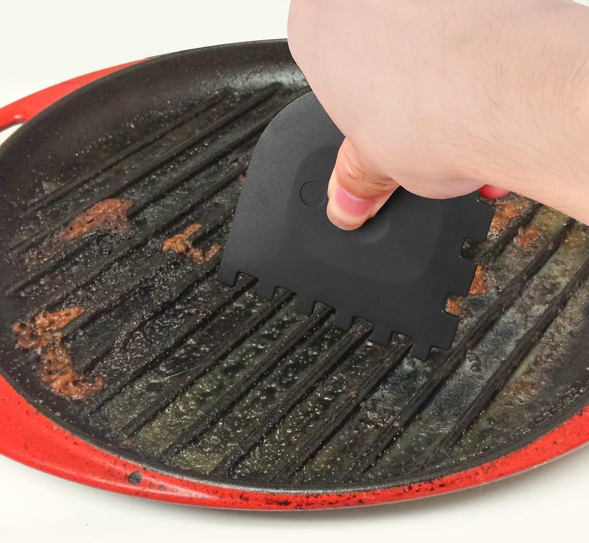 Pan Scraper Dish Scraper Food Scraper Tool Plastic Pot Scraper Kitchen Scraper Grease Scraper Cast Iron Skillet Pan Scraper Tool for Cleaning (3 Pcs, Red)