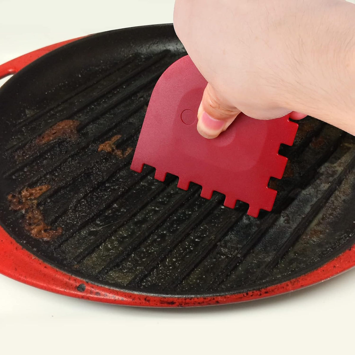 Pan Scraper Dish Scraper Food Scraper Tool Plastic Pot Scraper Kitchen Scraper Grease Scraper Cast Iron Skillet Pan Scraper Tool for Cleaning (3 Pcs, Red)
