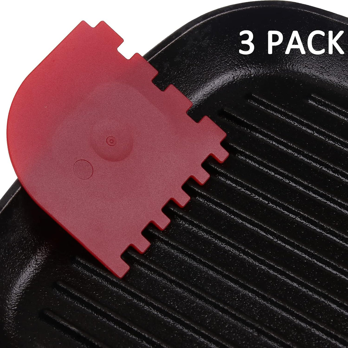 Pan Scraper Dish Scraper Food Scraper Tool Plastic Pot Scraper Kitchen Scraper Grease Scraper Cast Iron Skillet Pan Scraper Tool for Cleaning (3 Pcs, Red)