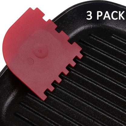 Pan Scraper Dish Scraper Food Scraper Tool Plastic Pot Scraper Kitchen Scraper Grease Scraper Cast Iron Skillet Pan Scraper Tool for Cleaning (3 Pcs, Red)