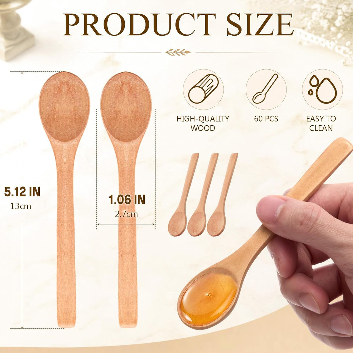 30 Pcs Small Wooden Spoons, 5.12'' L, Light Brown
