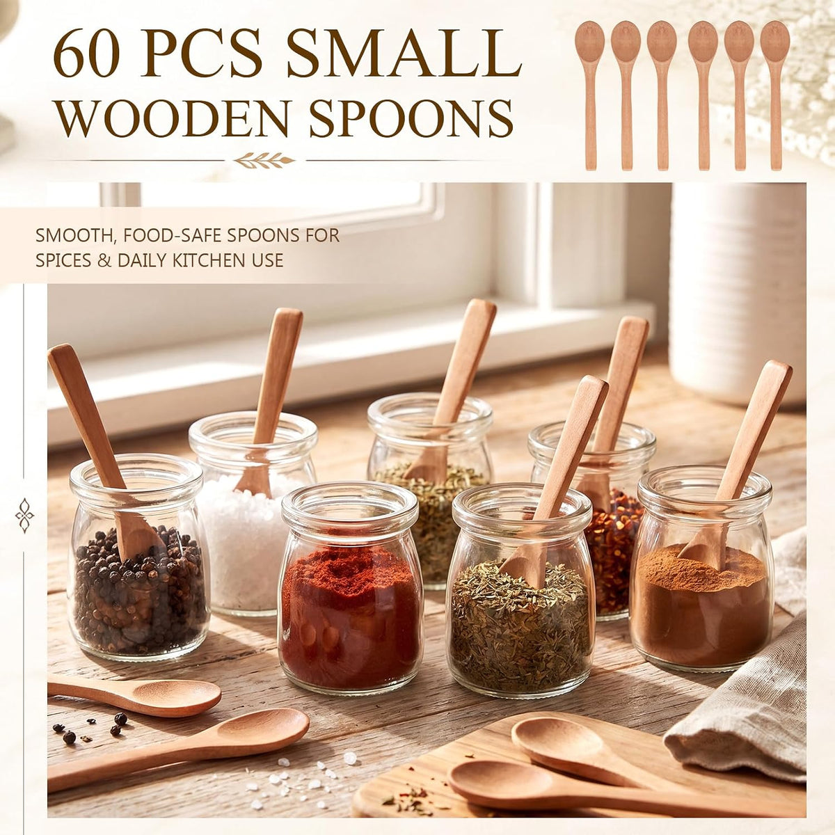 30 Pcs Small Wooden Spoons, 5.12'' L, Light Brown