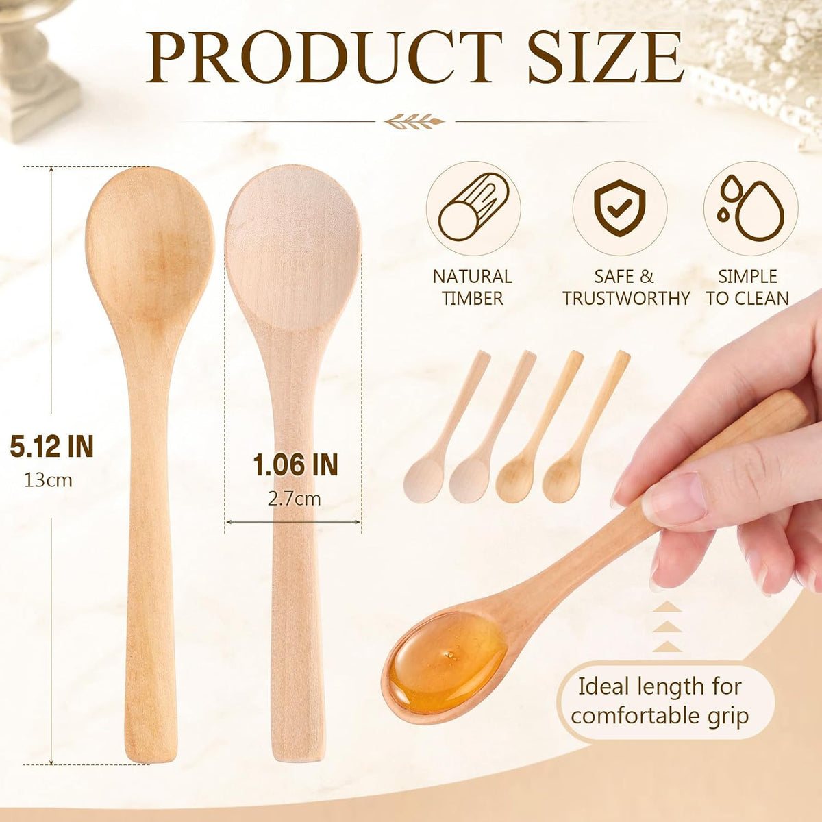 30 Pcs Small Wooden Spoons, 5.12'' L, Light Brown