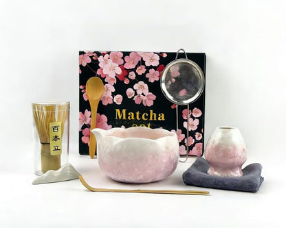 Matcha Whisk Set, Ceramic Matcha Set, Matcha Bowl with Spout and Whisk,8 pcs Matcha Tea Kit for Matcha Lovers, Ideal Gift Christmas, Birthday (Blue)